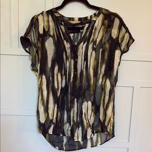 Classiques Entier 100% Silk Black and Tan Graphic Blouse